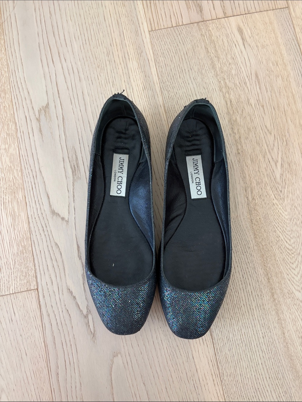 Jimmy Choo Black Iridescent Sparkle Ballet Flats 38.5